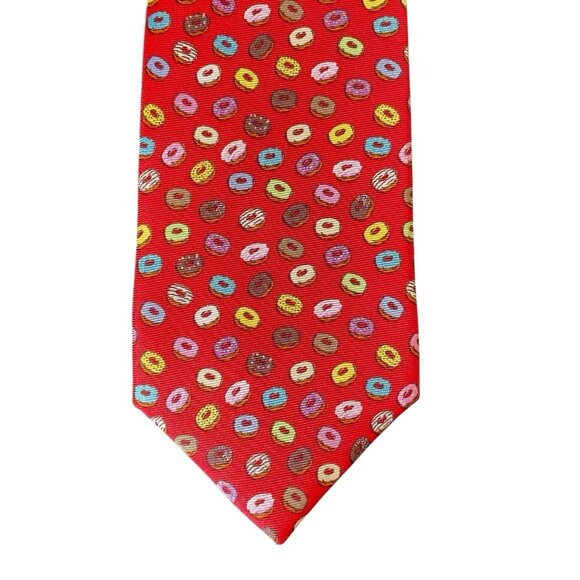 Tailorbyrd Mens Necktie Donuts Doughnut Novelty Print Silk Tie Red Colorful - Picture 1 of 10